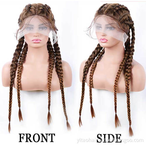 High Quality Braid Synthetic Wig Cornrows 4 Braids Hair Hand Braided Synthetic Lace Front Wigs with Baby Hair for Women